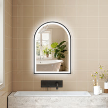 Miroir salle de bain avec éclairage 50 x 70 cm, miroir LED arqué, anti-buée, 3 couleurs lumière, dimmable, mémoire, noir