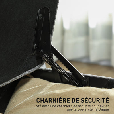Banc de rangement 112L banquette bout de lit en tissu de lin, siège capitonné, 120 x 40 x 48 cm, gris foncé