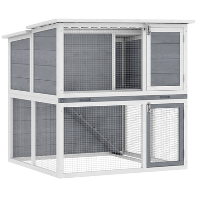 Clapier lapin extérieur cage à lapin 2 étages spacieux toit double ouverture plateau amovible 98x95x102,5cm gris