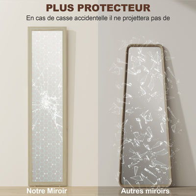 Miroir sur Pied et Mural rectangulaire miroir de sol Pleine Longueur Dressing Chambre salon 37x37x154cm bois naturel