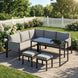 Salon de Jardin Canapé d'Angle Extérieur 6 Pièces Coussins 10cm Table Haute et 2 Repose-pieds Gris Aosom