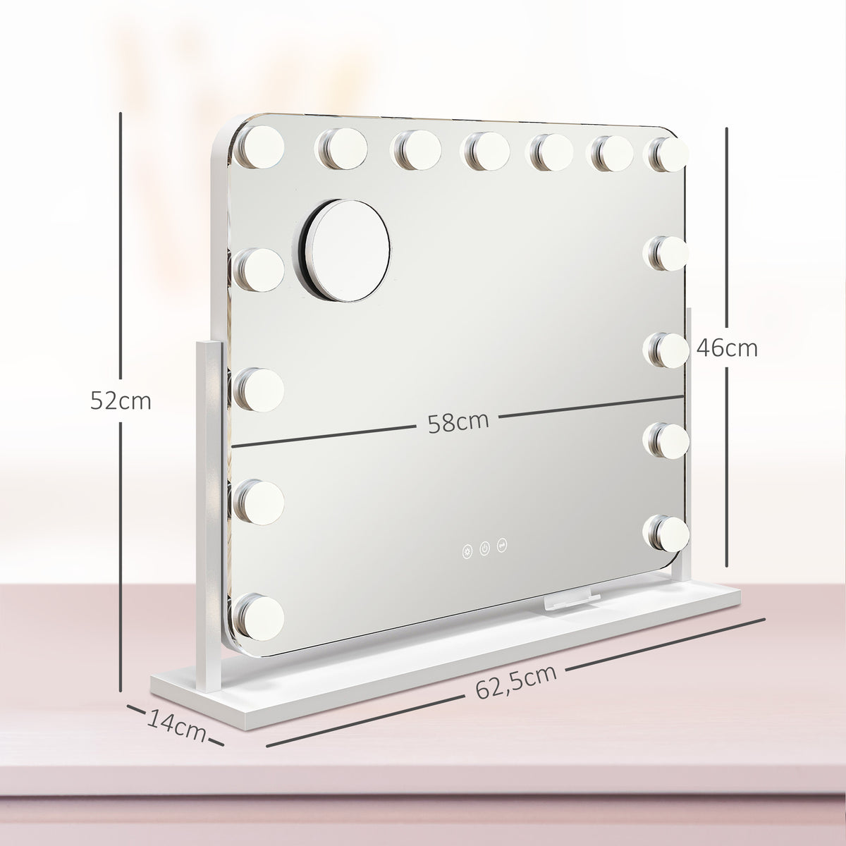 Miroir maquillage lumineux LED intensité réglable miroir grossissant port de charge USB, rotation à 360° 63 x 50 cm