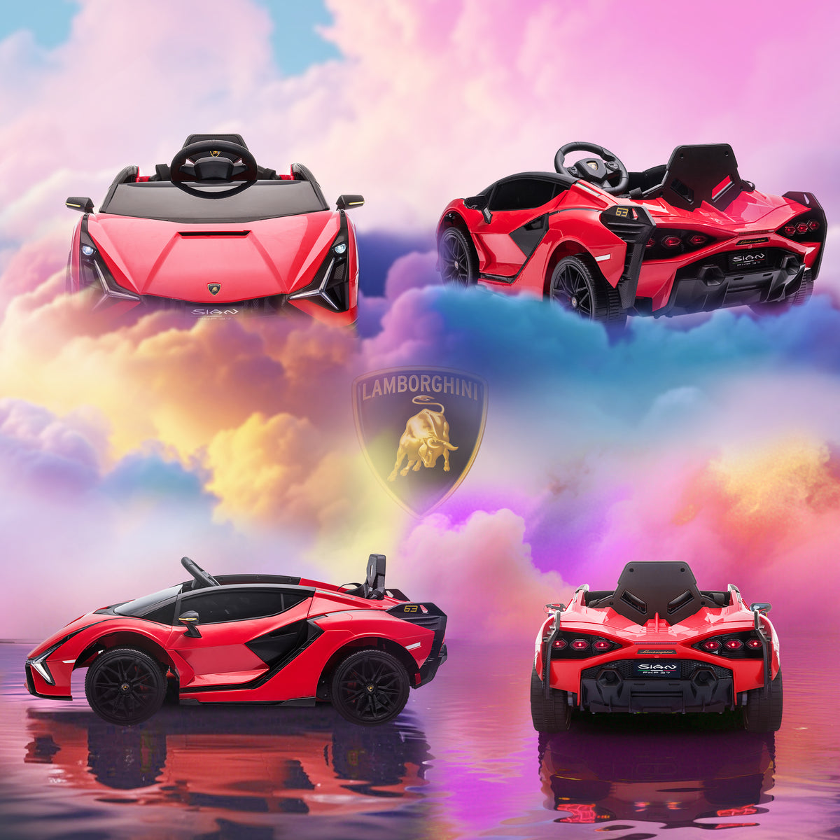 Voiture électrique Enfants de Sport Véhicule électrique Lamborghini Sian 12 V - V. Max. 5 Km/h avec Télécommande 2,4G Effets sonores + Lumineux Rouge