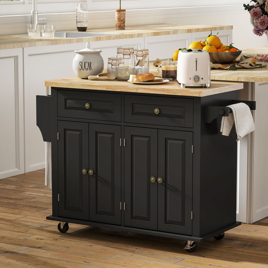 Desserte ilôt de cuisine multi rangements 2 tiroirs 2 placard 2 portes avec étagère range-bouteille Aosom