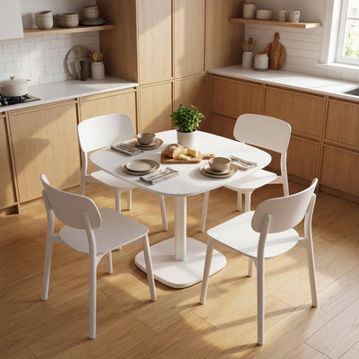 Table à manger pour 4 personne table de cuisine carrée style moderne avec plateau aspect bois, 70 x 70 cm, blanc