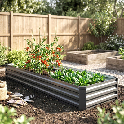 Carré potager rectangulaire, lit de jardin surélevé en acier galvanisé, fond ouvert, 240 x 60 x 30 cm, gris foncé