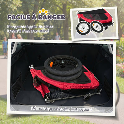 Remorque Vélo Chien 2-en-1 pour Chien Moyen avec Suspension, Pneus à Dégagement Rapide, Réflecteurs, 160x71x101cm, Rouge
