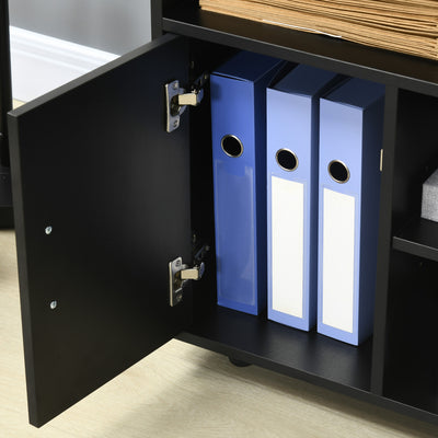 Support d'imprimante organiseur bureau caisson placard porte 3 niches + grand plateau panneaux particules noir