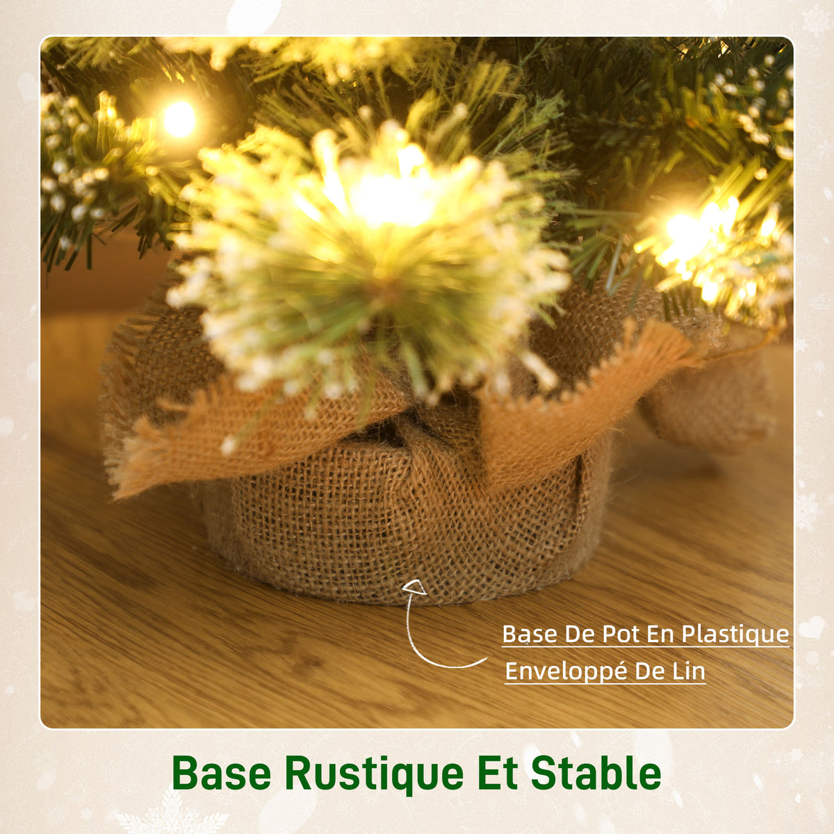 Sapin de Noël artificiel 60 cm, mini arbre de Noël de table floqué avec 35 LED, pommes de pin, fonctionne à piles, vert