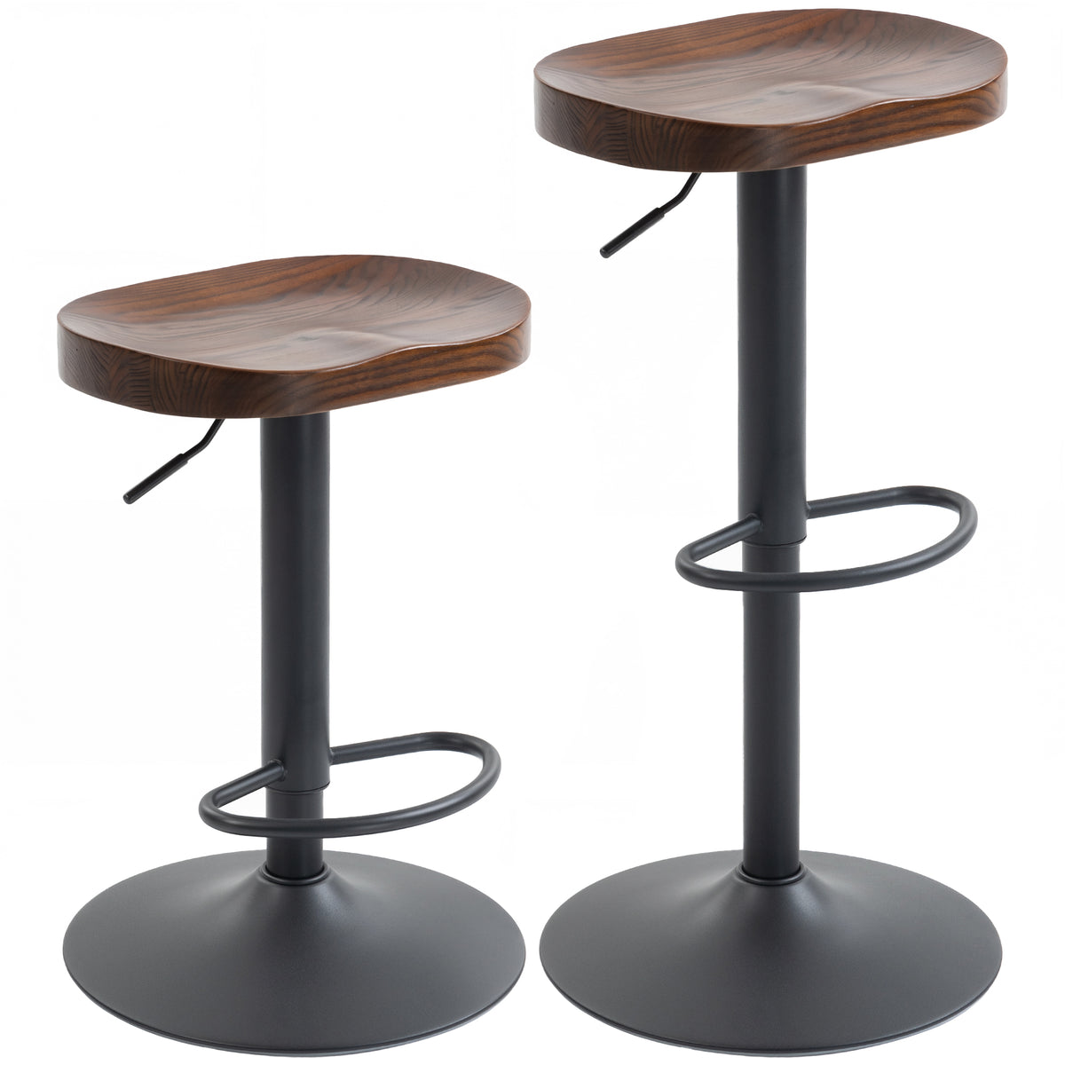 Tabourets de Bar Lot de 2 Réglables Pivotants Chaises de Cuisine avec Siège en Bois d'Orme Marron Foncé