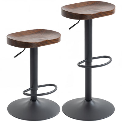 Tabourets de Bar Lot de 2 Réglables Pivotants Chaises de Cuisine avec Siège en Bois d'Orme Marron Foncé