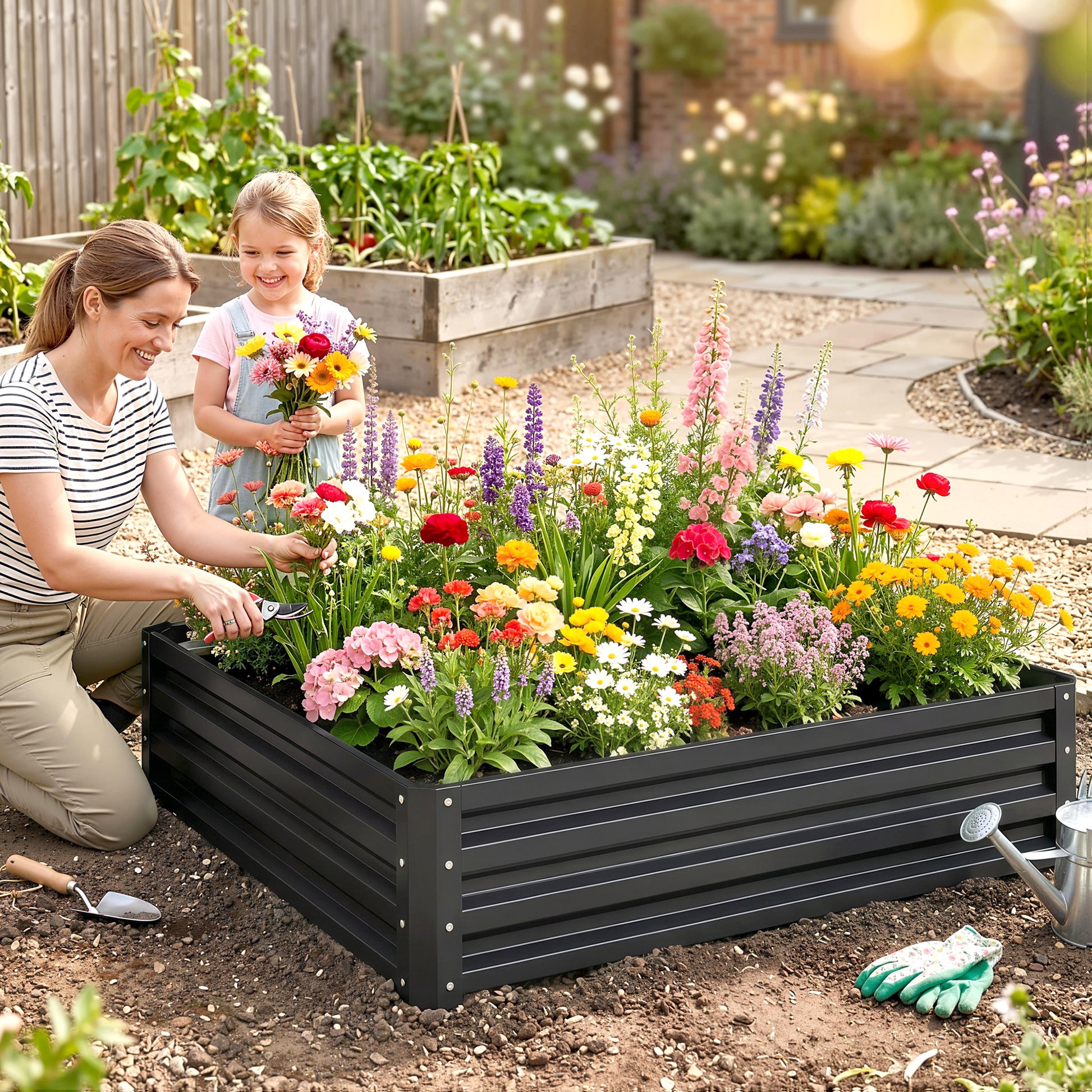 Carré potager de jardin acier galvanisée 120 x 120 x 30 cm gris