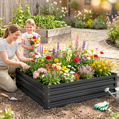 Carré potager de jardin acier galvanisée 120 x 120 x 30 cm gris