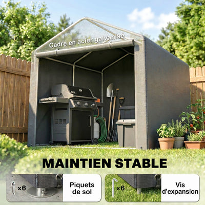 Abri de jardin tente de stockage imperméable abri moto porte enroulable fermeture éclair, 160 x 218 x 172 cm, gris clair