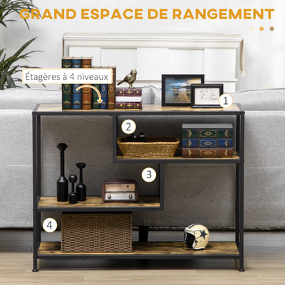 Table console style industriel avec 4 niveaux de rangement 3 étagères inférieures 99,6 x 33,6 x 74 cm