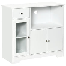 Meuble micro-ondes, buffet cuisine, armoire de rangement, pour cuisine, salle à Manger 90 x 40 x 82 cm verre trempé et bois, blanc