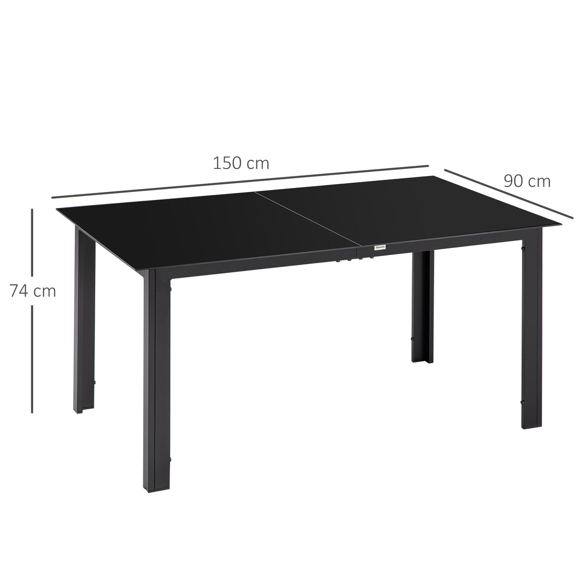 Table de jardin rectangulaire en aluminium et plateau en verre trempé - 6 personnes 150 x 90 x 74 cm noir