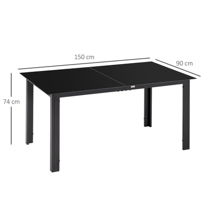 Table de jardin rectangulaire en aluminium et plateau en verre trempé - 6 personnes 150 x 90 x 74 cm noir