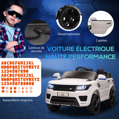 Voiture électrique enfants véhicule électrique 12 V, double moteurs, 3 à 5 km/h, blanc