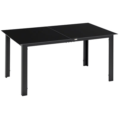 Table de jardin rectangulaire en aluminium et plateau en verre trempé - 6 personnes 150 x 90 x 74 cm noir