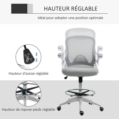 Fauteuil de bureau chaise de bureau assise debout hauteur réglable repose-pieds gris et blanc