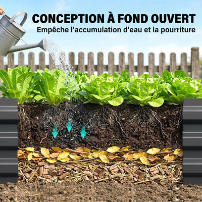 Carré potager rectangulaire, lit de jardin surélevé en acier galvanisé, fond ouvert, 240 x 60 x 30 cm, gris foncé