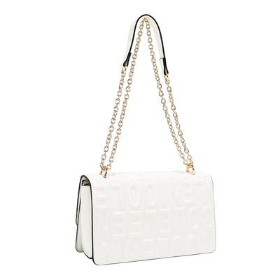 BOLSO DE HOMBRO CON CADENA Y LOGO EN RELIEVE (BLANCO)