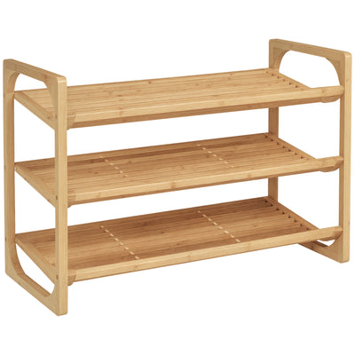 Étagère à chaussures à 3 niveaux porte-chaussures en bambou 9 paires de chaussures 76 x 33 x 51 cm naturel