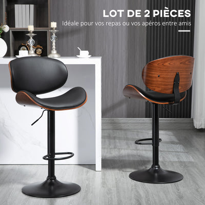Lot de 2 chaises de bar tabouret hauteur réglable revêtement synthétique 53 x 52 x 92-112 cm noir