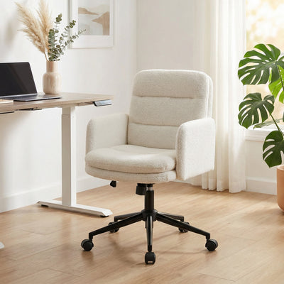 Chaise de bureau, fauteuil de bureau pivotante avec hauteur réglable, fonction de bascule, 61,5 x 65 x 91-101 cm, crème