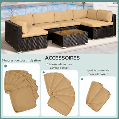 Lot de 14 Housses de Rechange Coussins Salon de Jardin - 6 Housses Coussin d'assise, 8 Housses Coussin Dossier Marron