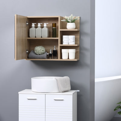 Armoire Miroir de Salle de Bain avec étagère - 3 étagères latérales - kit Installation Murale fourni - Panneaux Particules Aspect chêne Clair