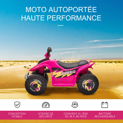 Quad électrique pour enfants 18-36 mois véhicule à batterie 6V avec marche avant et arrière 72 x 40 x 45,5 cm rose