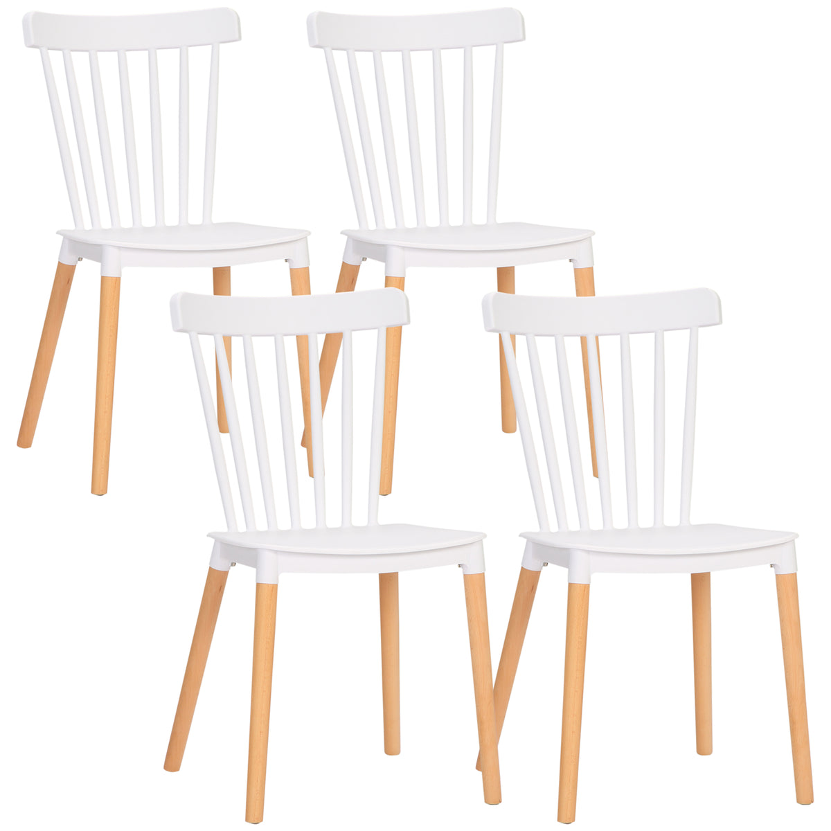 Lot de 4 chaises style scandinave dossier haut assise en polypropylène pieds en hêtre 48 x 52,5 x 83 cm blanc