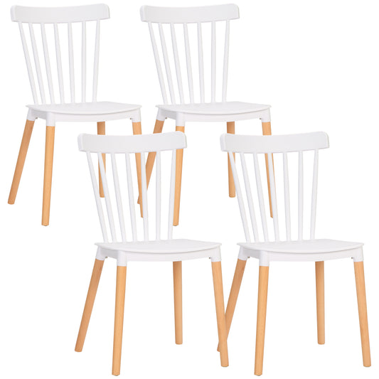 Lot de 4 chaises style scandinave dossier haut assise en polypropylène pieds en hêtre 48 x 52,5 x 83 cm blanc