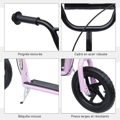 Trottinette enfant patinette pneus 30 cm Hauteur Guidon réglable poignée Frein et béquille Acier pour enfants à partir de 5 ans Rose