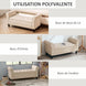 Banc de rangement bout de lit avec accoudoirs, tissu effet velours rembourré et capitonné, 126 x 48,5 x 57 cm, beige Aosom