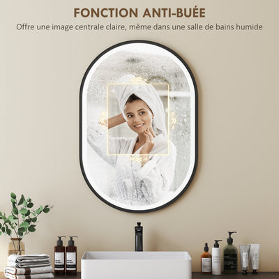 Miroir salle de bain éclairage LED 50x70cm, miroir lumineux salle de bain mural interrupteur tactile, lumière 3 couleurs