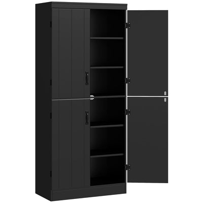 Buffet haut cuisine, armoire de cuisine avec 4 portes à 6 niveaux et étagères réglables, 76 x 40 x 176,7 cm, noir