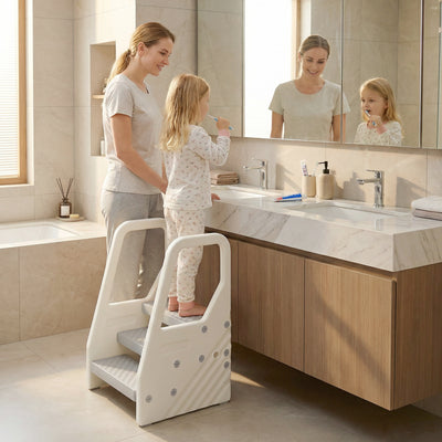 Marchepied enfant escabeau 3 marches pour enfants hauteurs réglables de 3 à 2 marches 43 x 42 x 65,5 cm gris