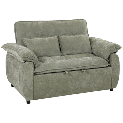 Canapé Convertible 2 Places, Canapé-Lit 3 en 1 Velours 137 cm, Dossier Réglable, Assise Large, 2 Oreillers, Vert
