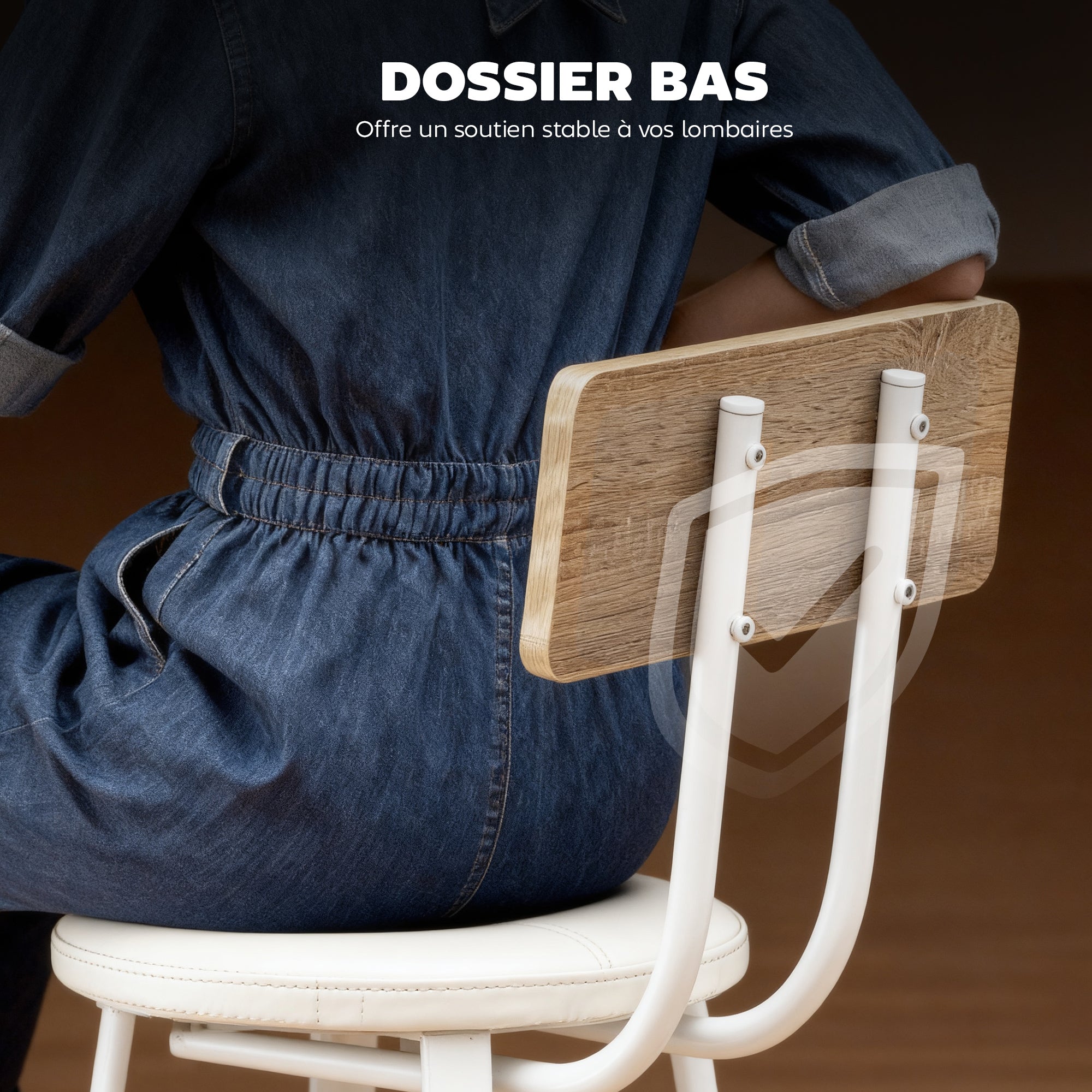 Lot de 2 tabourets de bar, chaises de bar, assise rembourrée 75,5H cm, dossier et repose-pieds, bois naturel et blanc