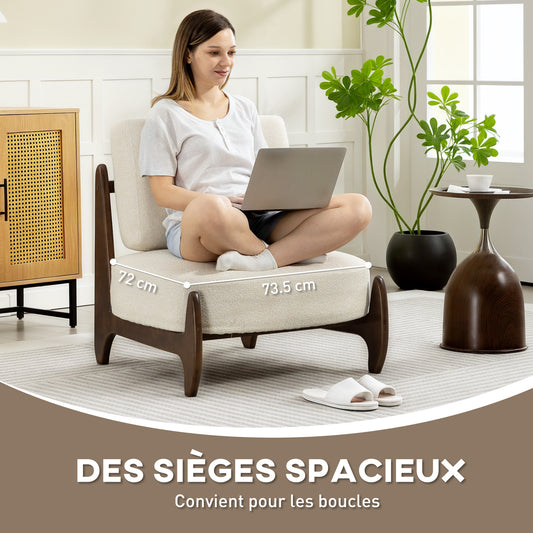 Fauteuil salon en chenille, fauteuil chambre confortable, coussin épais, assise rembourrée, 72 x 73,5 x 81 cm, crème