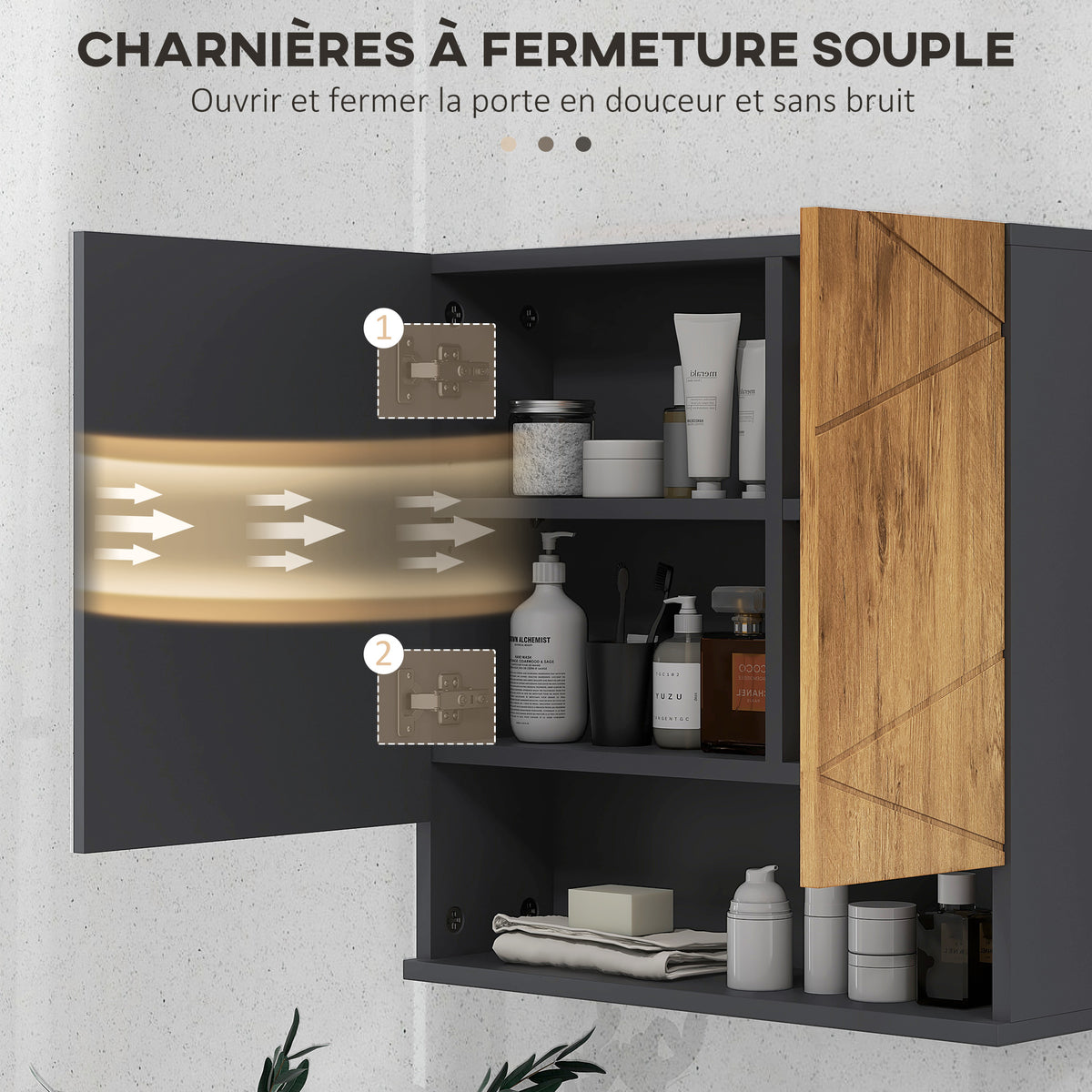 Armoire murale miroir de salle de bain placard de rangement 2 portes 55 x 17 x 55 cm naturel gris foncé