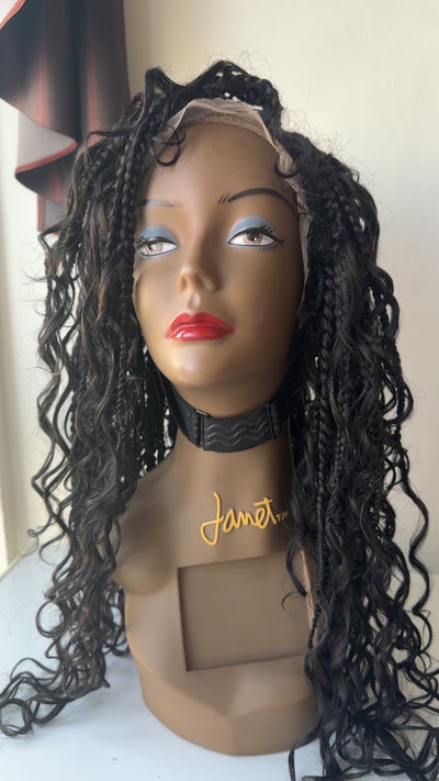 Stefy Full lace boho Perruque tressée box braid avec des boucles en cheveux naturels