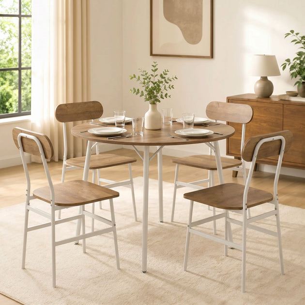 Ensemble table salle à manger avec 4 chaises, table de cuisine avec chaises pour 4 personnes, cadre en métal, naturel Aosom