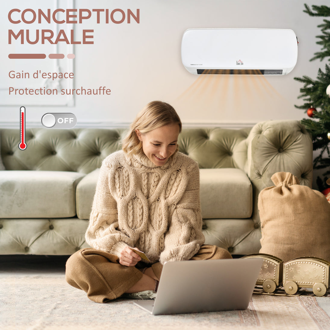 Radiateur mural soufflant 2000 W - chauffage céramique PTC - 3 niveaux de puissance - télécommande incluse blanc noir Aosom