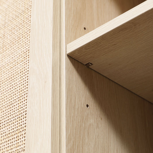 Buffet Meuble de Rangement Placard 3 Portes avec étagère réglable Effet cannage Style bohème - 136 x 41 x 70 cm