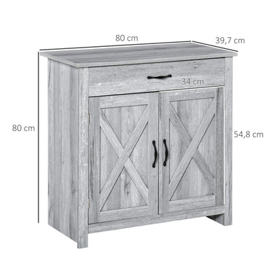 Buffet salon, meuble de rangement avec tiroir, 2 portes de grange et étagère réglable, buffet salle à manger et