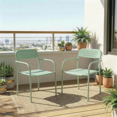 Lot de 2 Chaises de Jardin Salon de Jardin Empilable Résistant aux Intempéries avec Accoudoirs 56x58x78cm Vert